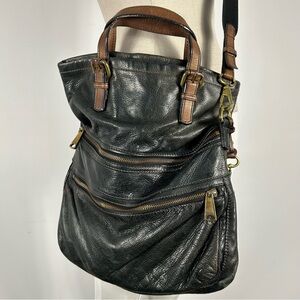 Fossil Black Leather Crossbody Bag with Brown Handles